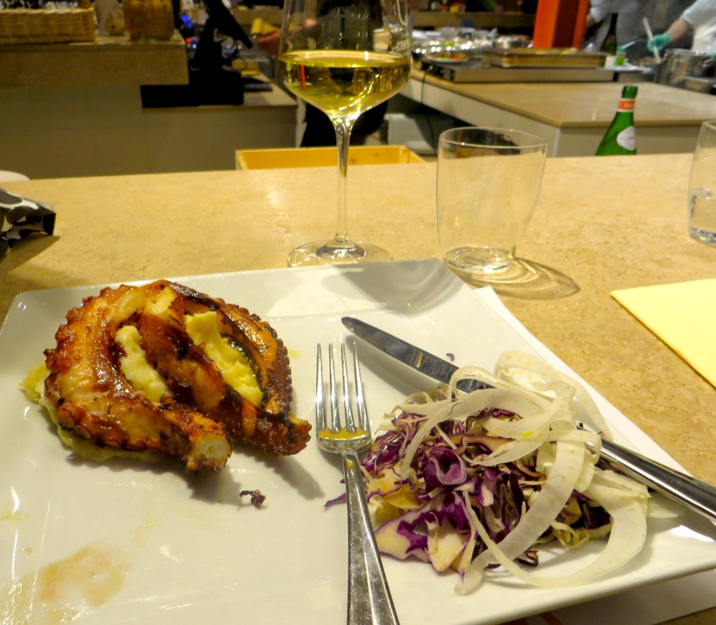 My dinner: Roasted octopus over ricotta mashed potatoes.